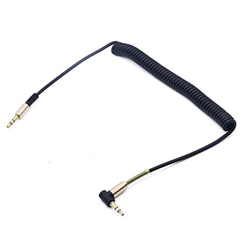 1-5ft 90 Degree Coiled Audio Cable, Compatible with iPhones, iPads, Samsung and Other 3.5mm DC Plug Port Devices, (Single-BLK)