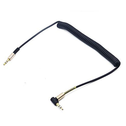 1-5ft 90 Degree Coiled Audio Cable, Compatible with iPhones, iPads, Samsung and Other 3.5mm DC Plug Port Devices, (Single-BLK)