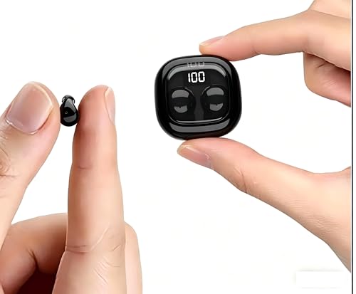 Smallest Invisible Sleep Earbuds Bluetooth 5.3 for Side Sleepers Small Ears | Tiny discreet earbuds with LED Display & ENC Noise Cancelling, ultra lightweight for overnight sleep & small ear canals - color: Black