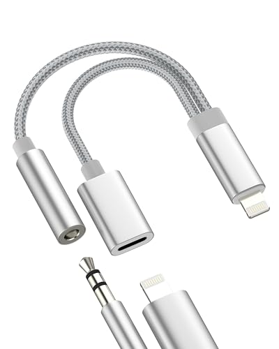 for iPhone Aux Adapter Lightning to 3.5mm Headphone Jack Dongle (2in1) 14 13 11 Pro Max Lighting Charger Wired Earphone Adaptor Cable for Ipad Audio Cord Splitter Car Power Charging Connector