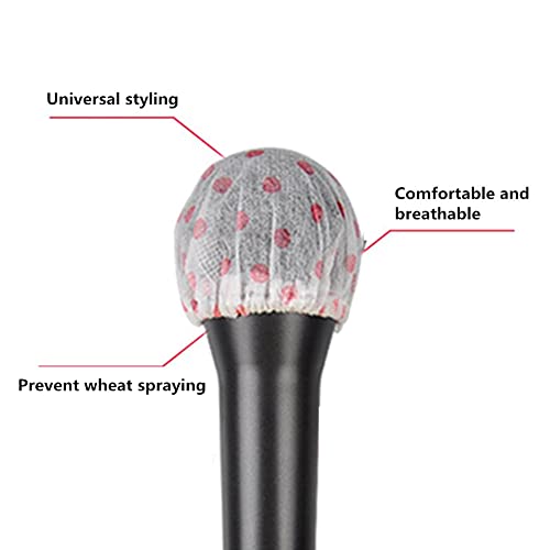 100 Pieces Disposable Microphone Cover, Non-Woven Elastic Band Handheld Microphone Windscreen Protective Cap for Karaoke Conferences Stage Performance Concerts (Red Points)