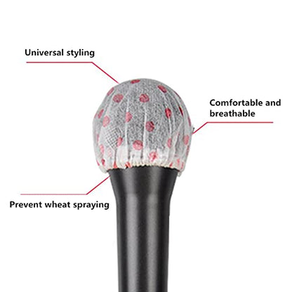 100 Pieces Disposable Microphone Cover, Non-Woven Elastic Band Handheld Microphone Windscreen Protective Cap for Karaoke Conferences Stage Performance Concerts (Red Points)
