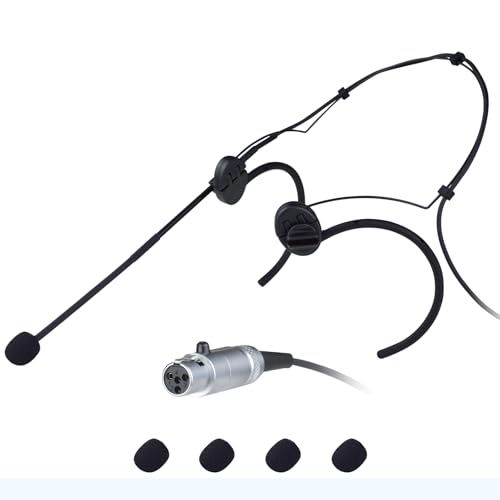 MRSDY Foldable Headset Microphone for Shure Wireless System, Omnidirectional Condenser Double Over Ear Headworn Mic, 4-Pin Mini XLR, Cable Length 42 Inch (Black) | Noise Reduction, Clear Sound, Omnidirectional Condenser Double Over Ear Headworn Mic, 4-Pin