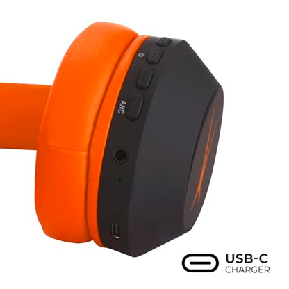 Altec Lansing Kid Safe Noise Cancelling Wireless Headphones 15H Battery, 85dB Volume Limit, Foldable Design Powerful Sound, Active Noise Cancellation Perfect for Kids Ages 7+ - color: Black/Orange