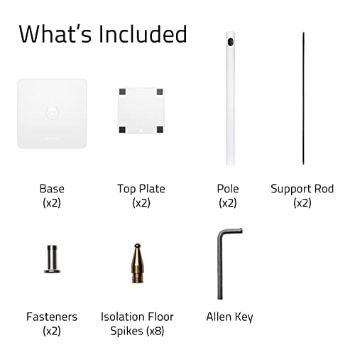 Fluance Floor Speaker Stands for Surround Sound and Bookshelf Speakers with Solid Construction, Adjustable Floor Spikes, Rubber Isolation Feet, Cable Management, Square Base - Matte White/Pair SS05SWH - style: Matte White - Square Base