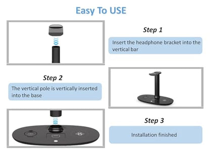 4 in 1 Headphone Stand with 15w Charger, Qi Charging Station Headset Holder, Detachable Design, Headphone Stand for Travel, Home, Hotel