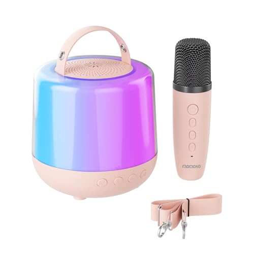 Karaoke Machine for Kids, Portable Bluetooth Speaker with Wireless Microphone & LED Lights, Magic Voice Effects, for Girls Christmas Home Party (Baby Pink) - color: Baby Pink