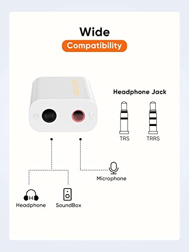 CableCreation USB Audio Adapter,External Sound Card with 3.5mm Jack and Mic | USB Stereo Adapter with 3.5mm Headphone and Microphone Jack for Windows, Mac, Linux, PC, PS4, Laptops, Plug and Play, White - color: White, size: 1-Pack