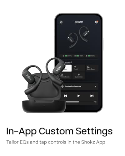 SHOKZ OpenFit Open-Ear Earbuds, Black, Mic, 28H Playtime, Sweat Resistant | Fast Charging; Bluetooth 5.2; True Wireless - color: Black