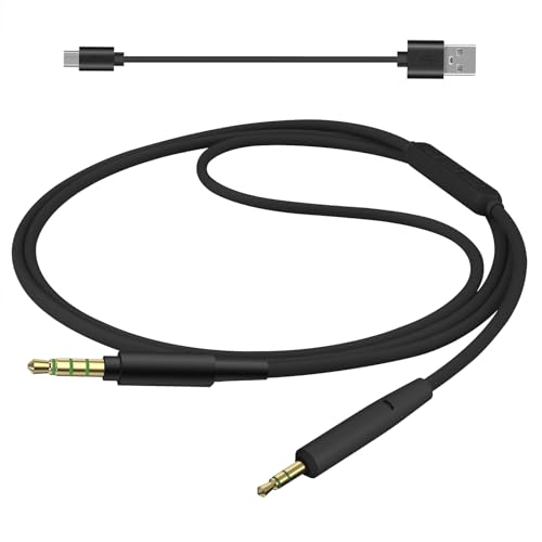 GEEKRIA Audio Cable with Mic Compatible with Bose QC45/QCUltraII/QC35II/QC25 Headphones, 2.5mm to 3.5mm Replacement Stereo Cord with Inline Microphone and Volume Control (4 ft / 1.2 m) - color: Black