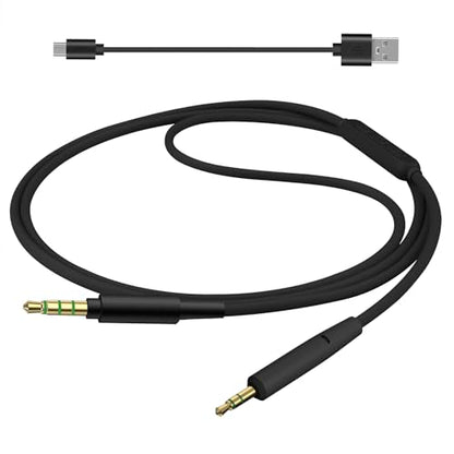 GEEKRIA Audio Cable with Mic Compatible with Bose QC45/QCUltraII/QC35II/QC25 Headphones, 2.5mm to 3.5mm Replacement Stereo Cord with Inline Microphone and Volume Control (4 ft / 1.2 m) - color: Black