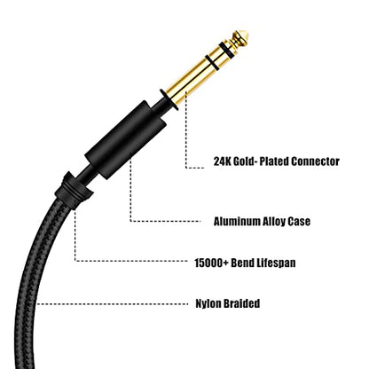 1/4 Inch TRS Instrument Cable 20Ft, 6.35mm Stereo Audio Cable Male to Male Right-Angle-to-Straight for Electric Guitar, Bass, Keyboard, Mixer, Amplifier, Speaker, Equalizer - color: Black, size: 20Ft