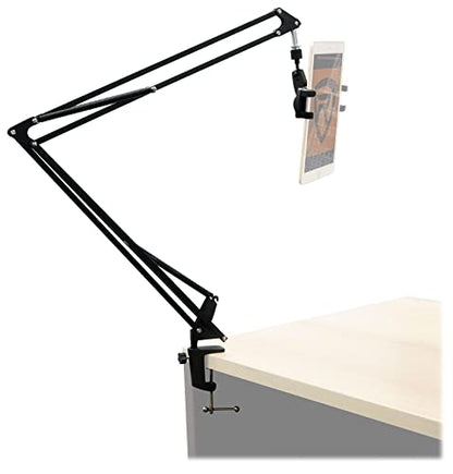 Rockville DMS40 40" Mic Boom Arm Podcast Stand with iStand 22 Tablet Holder | Desk Clamp, Steel Frame, Internal Springs, Fits 4.7" to 12.9" iPad/Smartphone/Tablet, 360° Swivel Mount, Studio, 2-Items