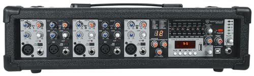 Rockville SPGN158 15" DJ PA Speaker Pair Bundle with RPM47 Powered Mixer | 1600W Peak / 400W RMS Each, 8-Ohm, Bluetooth/USB, 2 RMC-XLR Microphones, 2 Tripod Stands, SpeakOn Cables, 7-Items