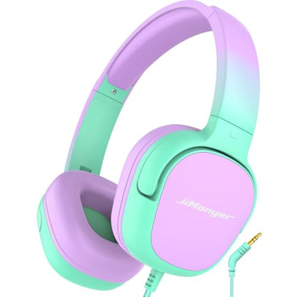 Kids Headphones with Safe Volume Limited for School Travel (GreenPurple) | 3.5mm Wired, Foldable, Stereo Sound On-Ear Headset for iPad Computer Boys Girls - color: GreenPurple