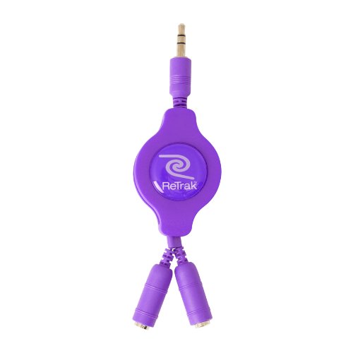 ReTrak Retractable Headphones Splitter, Purple ( ETCABLESPLRL) - color: Purple