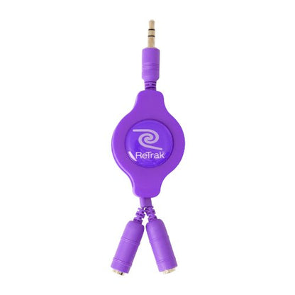 ReTrak Retractable Headphones Splitter, Purple ( ETCABLESPLRL) - color: Purple