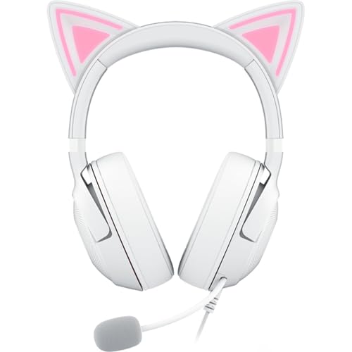 Razer Kraken Kitty V2 USB Wired Headset, Chroma RGB Kitty Ears, White | Stream Reactive Lighting, HyperClear Cardioid Mic, 40 mm Drivers, 7.1 Surround Sound, Comfortable Ear Cushions - color: White