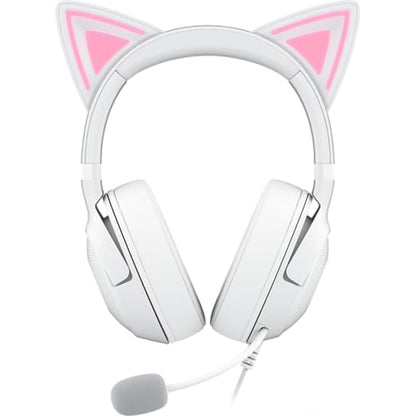 Razer Kraken Kitty V2 USB Wired Headset, Chroma RGB Kitty Ears, White | Stream Reactive Lighting, HyperClear Cardioid Mic, 40 mm Drivers, 7.1 Surround Sound, Comfortable Ear Cushions - color: White