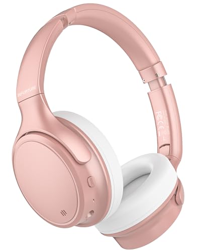 INFURTURE H1 Plus Doubly Fed Hybrid Active Noise Cancelling Headphones with EQ Mode，Wireless Over Ear Bluetooth Headphones with 4 Microphone, 90H Playtime,Lightweight for Home Travel Office(Pink) - color: Pink