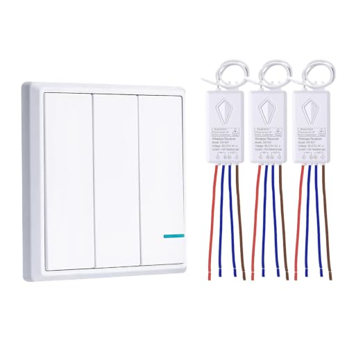 Thinkbee Wireless Lights Switch Kit, 3 Gang Wall Switch with Mini Receiver - size: 3 button switch+3 receiver