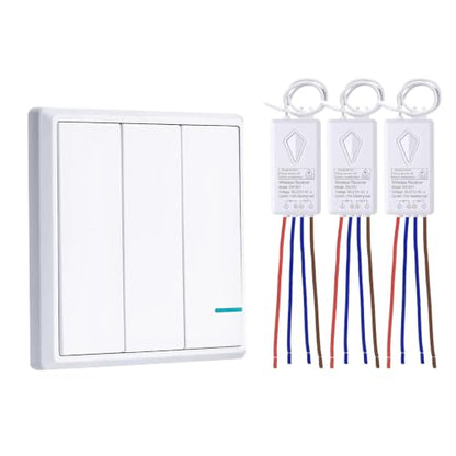 Thinkbee Wireless Lights Switch Kit, 3 Gang Wall Switch with Mini Receiver - size: 3 button switch+3 receiver