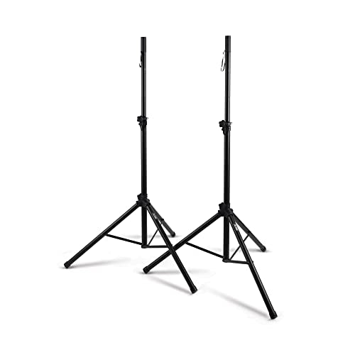On-Stage SSP7900 All-Aluminum Speaker Stand Pack (Pair of Folding, Portable Stands, Tripod Base, Carry Bag, Height Adjustable, Nonslip Rubber Feet, 1 3/8″ Mounting Poles, 1 1/2″ Adapters, Black)