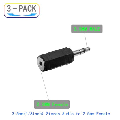 3.5mm to 2.5mm Audio Adapter, Stereo Male to Female Converter, 3-Pack, Black