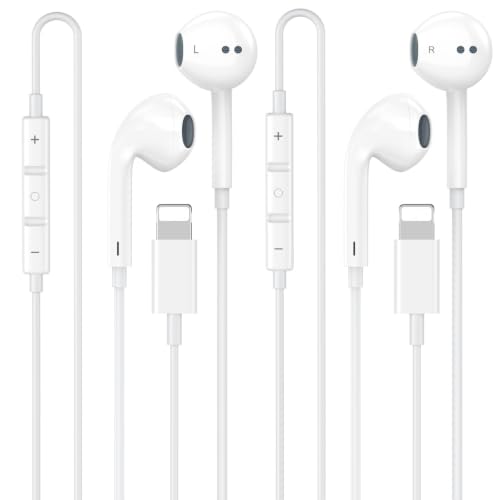 Apple MFi Certified iPhone Headphones Wired with Lightning Connector 2 Pack | Wired In-Ear Earphones/Earbuds iPhone, Support Control Music/Phone Calls/Volume, Compatible with iPhone 14 13 12 11 Pro Max - color: LWhite