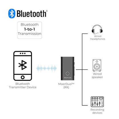 MoerDuo Auracast Audio Transceiver, 2-in-1 Bluetooth 5.3 Transmitter & Receiver, USB Audio, 3.5mm Line in/Out, Built-in Microphone, LE Audio, Low Latency, 22H Battery, Hearing Aid Compatible