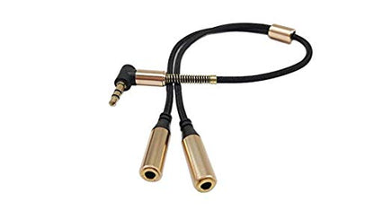 Audio Splitter Cable,Haokiang Gold Plated 90 Degree Right Angle 3.5mm Male to 2 Female Jack Headphone Audio Stereo Y Splitter Adapter Cable for Tablets, MP3 Players (Gold) - color: Gold