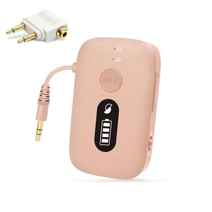SIMOLIO Airplane Bluetooth Adapter, 20 Hr Playtime, Supports 2 Earbuds/Wireless Headphones, 3.5mm AUX Wireless Audio Transmitter for TV, Gym Equipment, Controller, MP3 Player - color: Pink