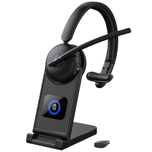 Wireless Headset with Mic for Work, Bluetooth Headset with Microphone AI Noise Cancelling, 65H Battery Headset with Microphone for PC with Fast Charge & Mute Button for Laptop/Call Center/Computer