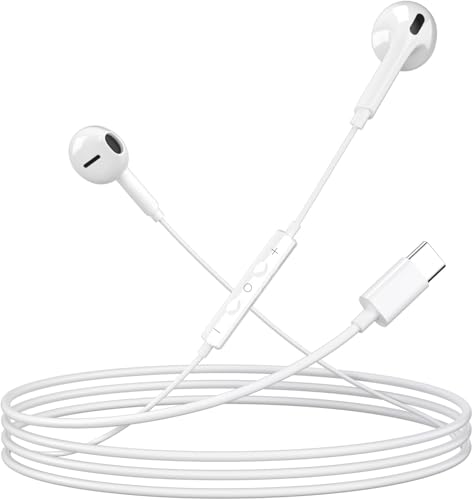 USB C Wired Headphone for iPhone：Headphones with USB-C Plug, Wired Ear Buds with Built-in Remote to Control Music, Phone Calls, and Volume[4Pack]