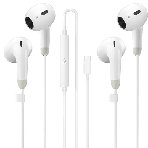 USB C Headphones for iPhone 17 16 15 Pro Max, 2 Pack Wired Earbuds USB C Wired Headphones with Microphone & Remote, Noise Isolating Earphones for iPad Pro/iPad Air, Galaxy S25 S24 S23 Ultra