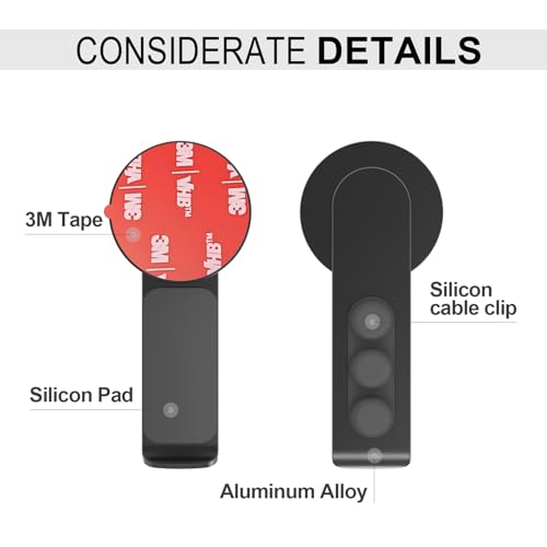 Headphone Stand - 360 Degree Rotating Adhesive Under Desk Headset Holder with 2 Cord Holder Clips (Black)