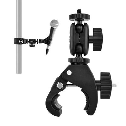 Mic Crab Clamp, Microphone Mount with Double Ball Head Adjustment 1/4" to 5/8" Copper Screw, Fits Most Mic Stand/Studio Recording/Drum Stand/Desktop Shelf(COLOR:black)
