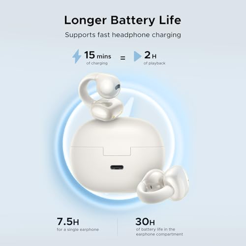 UGREEN HiTune S3 Open Ear Earbuds, Bluetooth 5.4, Clip on Earbuds, White | Lightweight, Comfort, Wireless Headphones ENC Clear Calls, 30H Playtime, IPX5 Waterproof, for Driving Running Workout Cycling - color: White