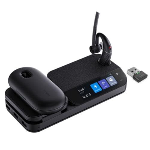 YEALINK BH71 Bluetooth Wireless Mono Headset, BHB710 Workstation w/ 3' Colour Touch screen & Carry Case (+20hrs), Qi Wireless Charging,3 Size Ear Plug