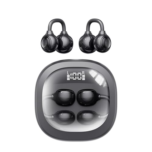 Open Ear Earbuds Open Ear Headphones Wireless Bluetooth 35Hrs Playtime Stereo Sound Ear Buds Wireless Charging Case Digital Display Open Earbuds for Running, Workout, Travel, and Daily Use (Black) - color: Black
