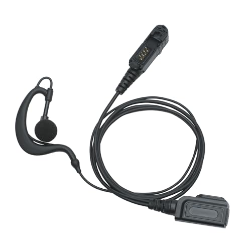 XPR3500e Earpiece Headset with PTT Compatible with Motorola Walkie Talkie | G-shape ear hook, low-profile PTT clip. Compatible with XPR3500e, XPR3300e, XIR P6600 Two Way Radio
