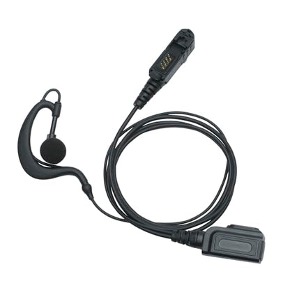 XPR3500e Earpiece Headset with PTT Compatible with Motorola Walkie Talkie | G-shape ear hook, low-profile PTT clip. Compatible with XPR3500e, XPR3300e, XIR P6600 Two Way Radio