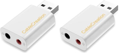 CableCreation USB Audio Adapter - External Sound Card with 3.5mm Headphone and Microphone Jack for Windows, Mac, Linux, PC, PS4, Laptops - Plug and Play, No Drivers Needed (White) (Pack of 2) - color: White, size: 2-Pack