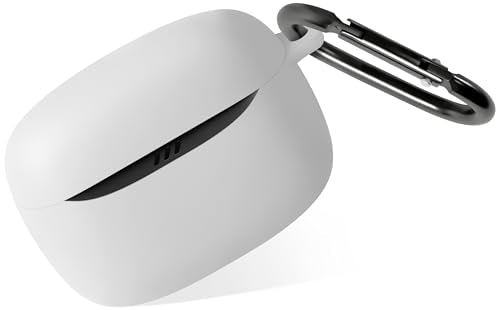 Geiomoo Silicone Case for JBL Tune Buds 2, Soft Flexible Scratch Resistant Protective Cover with Carabiner (White) - color: White