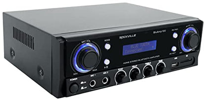 Rockville BLUAMP 100 Home Stereo Bluetooth Amplifier with USB/Mic Input | RCA Output, 500W Peak / 120W RMS, 2-Channel, Karaoke with Echo, SD Playback, Remote, FM Radio, Class A/B, LCD Display