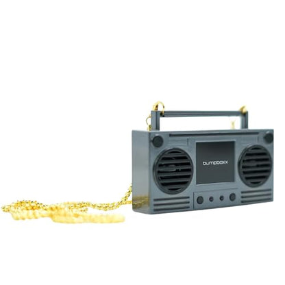 Bumpboxx MicroBoom Wearable Bluetooth Speaker, Gunmetal Grey, 24" Chain | Gunmetal grey wearable speaker with a 24-inch chain and rechargeable lithium-ion battery. - color: Grey