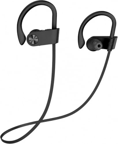 Bluetooth 5.3 Headphones, Wireless Sports In-Ear Earbuds IPX7 Waterproof | 16 Hours Playtime, Sweatproof Stereo Earphones with MIC, Noise Cancelling Headsets for Gym Running Workout, Clear Sound - color: Black
