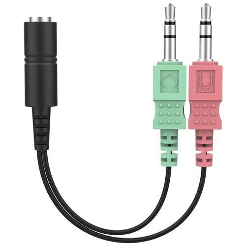 3.5mm Headphone Splitter Cable – 1 Female to 2 Male Audio Adapter for Mic & Aux, Compatible with PC, Laptop, Mac, Tablet