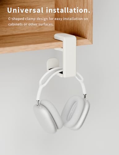 Headphone Hook Under Desk Holder 360-Degree Adjustable Rotation, White - color: Creamy White