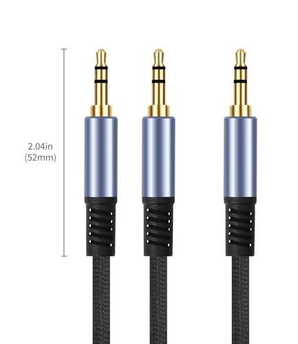 1/8" TRS Stereo Splitter Cable 3.3FT(Splitter 20cm), Male to Dual Male, 3.5mm Y-Splitter Stereo Cable, for Speakers, Headphone, Cell Phone PC Laptop, Perfect for Switching or Two Sets of Speakers - size: 3.3FT